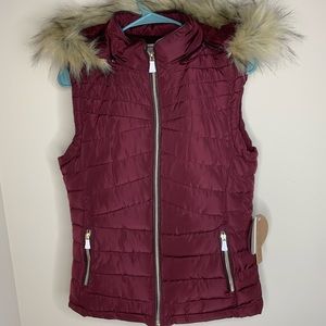 Burgundy Puffer Vest w/ Zip Off Hood